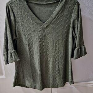 Olive Green V-Neck Women's Top